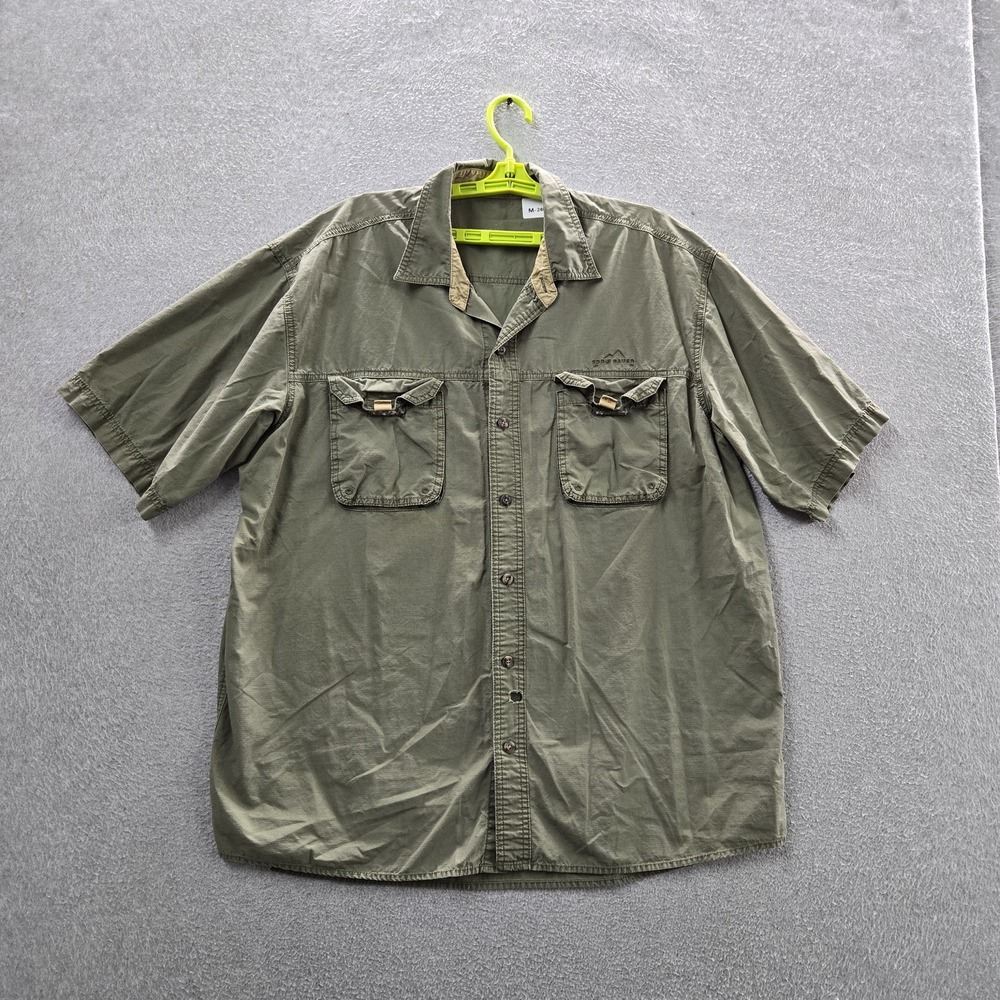 Eddie Bauer Men Button Up Shirt XL Green Ripstop Utility Safari Outdoor READ